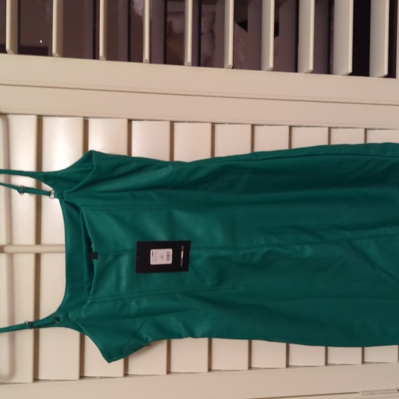 Super cute faux leather mini dress, looks like Leather!! Great material! Green - Picture 2 of 4